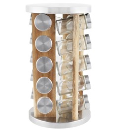 Orii Natural Acacia Wood Spice Rack with 20 EMPTY jars with Stainless Steel Lids and FREE Stainless Steel Funnel and Labels