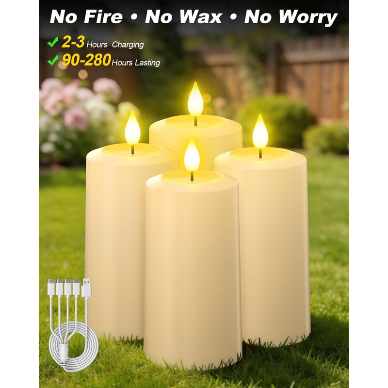 SoulBay USB-C Rechargeable Flameless LED Candles (2-Pack) - IP64 Waterproof