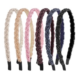 YISSION 6Pcs Thin Glitter Headbands for Girls Sparkly Rhinestone Headband Cute Beaded Head Bands Jeweled Hairband for Toddler Kids Hair Accessories for Girls Women