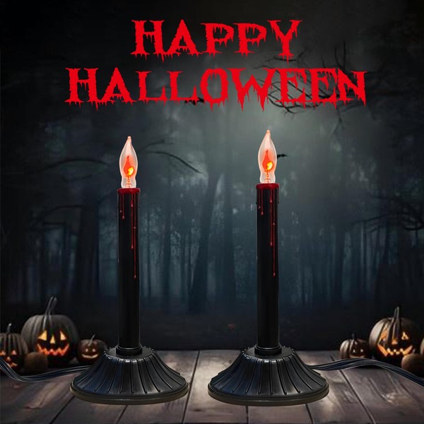 2 Pack Halloween Electric Candle Lamps Plug in, Black Halloween