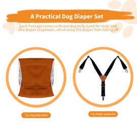 JUDIXY Premium Reusable Dog Belly Bands for Male Dogs (2 Pack) - 1 Washable Dog Diapers Male & 1 Adjustable Suspenders for Urination Incontinence, Available in Small, Medium, Large (Brown XS)