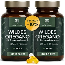 Green Valerie Wild Mountain Oregano Oil + Black Cumin Oil Capsules 180 Pieces - High Dose & Laboratory Tested - 82% Carvacrol & Black Cumin Oil - Origanum Vulgare from the Mediterranean - 250 mg Capsules