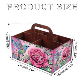 DIY Diamond Art Storage Box with Handle Hummingbird and Rose Design, Wooden Diamond Painting Organizer with 5 Compartments for Craft, Jewelry, and Desktop Storage, Table Decoration Gift Accessories