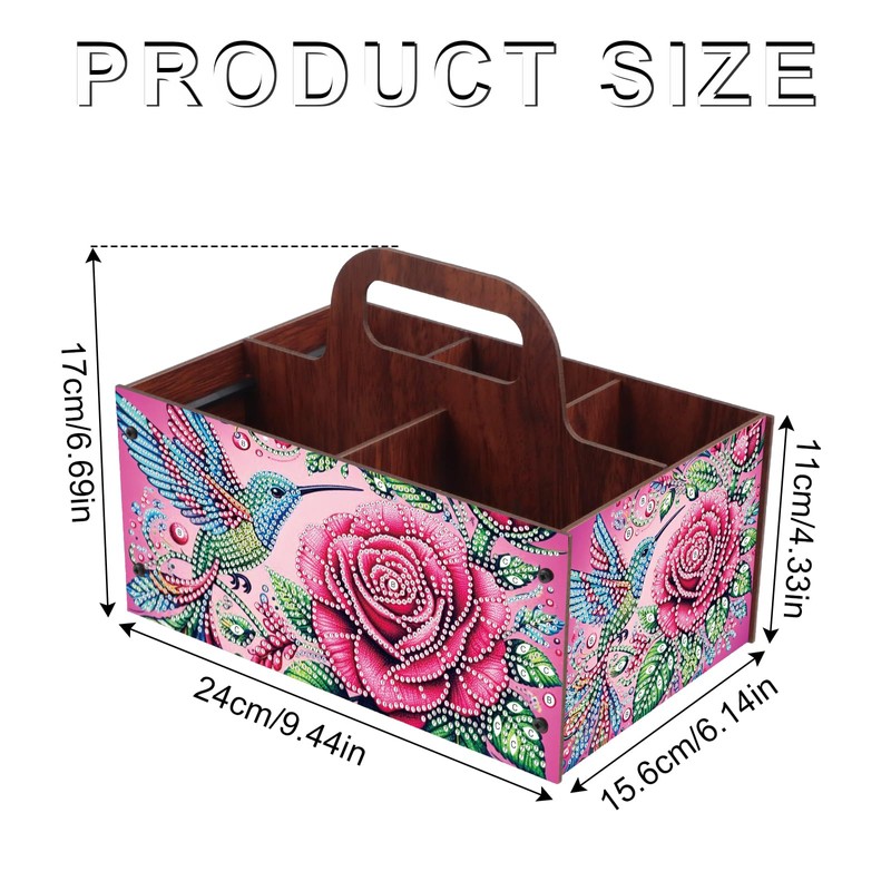 DIY Diamond Art Storage Box with Handle Hummingbird and Rose