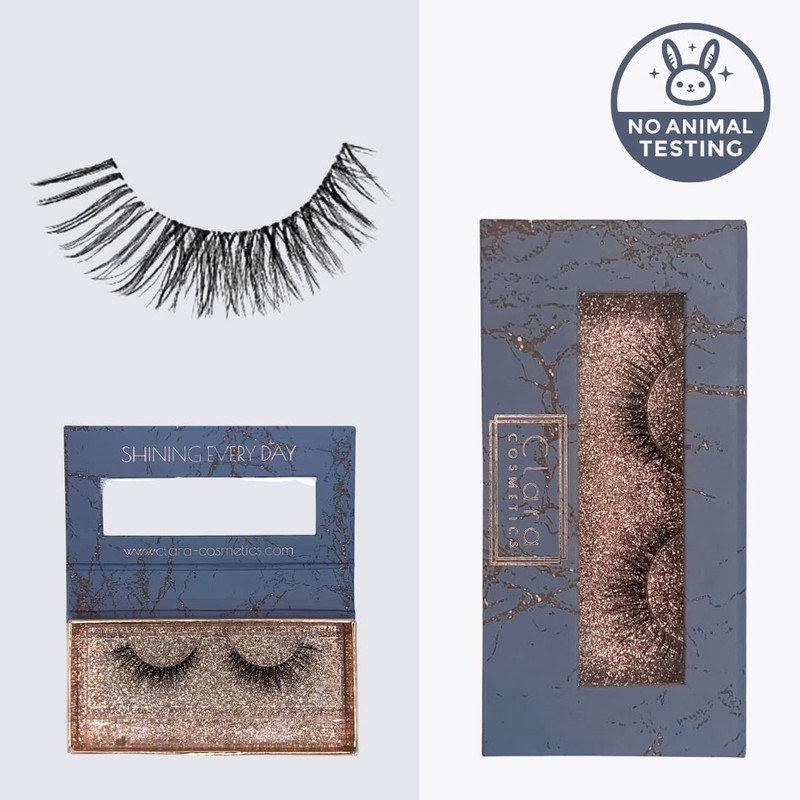 CLARA COSMETICS Premium 3D Eyelashes Glam Natural Look Transparent Band