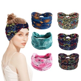 Adorila 6 Pack Extra Wide Headbands for Women, Boho Knotted Head Wraps Turbans, Large Sport Workout Stretch Hair Bands