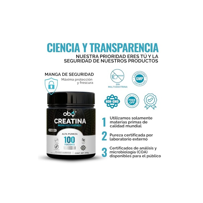 Oby Creatina Monohidratada Micronizada en Polvo | 100% Alta Pureza