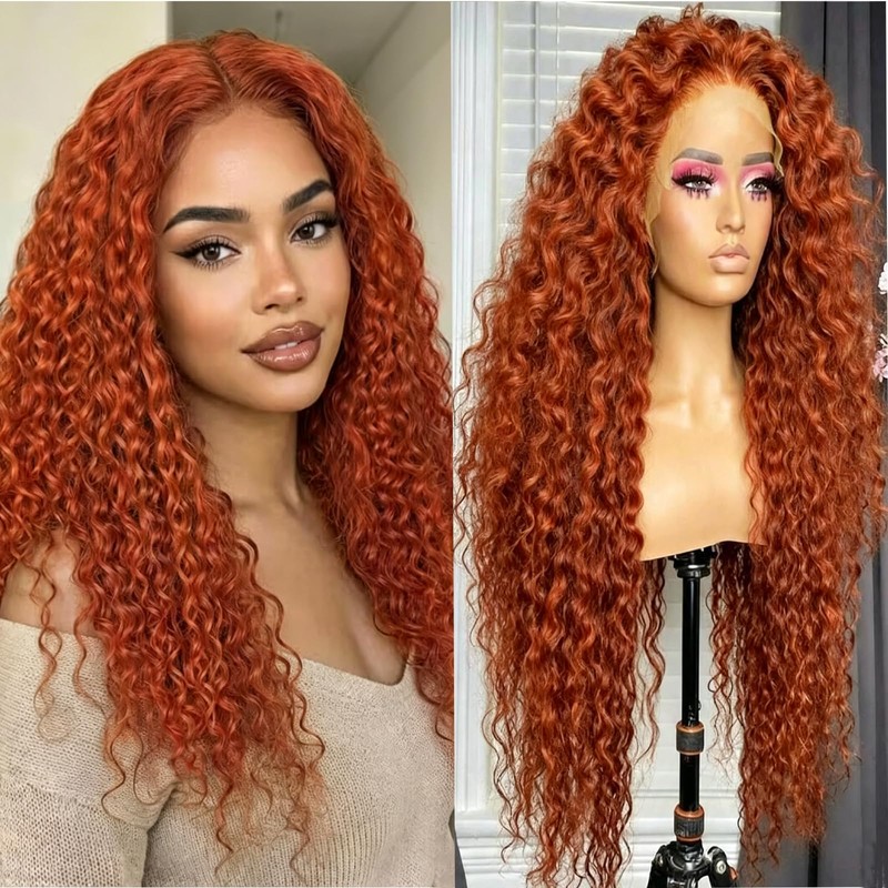 ginger orange curly synthetic wig 13x4 lace front wigs for