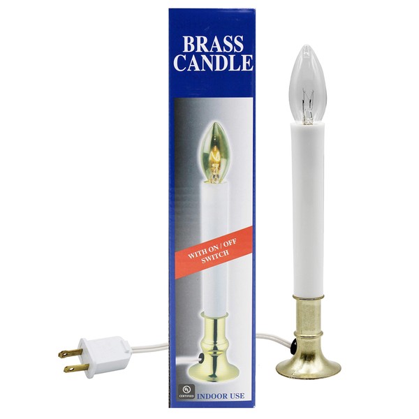 Creative Hobbies® Electric Window Candle Lamp with Brass Plated Base, On/Off Switch, Light Bulb, Ready to Use!