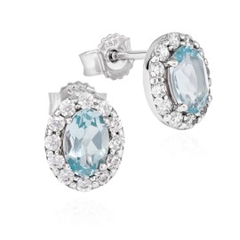 NKlaus Pair of Solitaire Genuine Blue Topaz Stud Earrings 333 White Gold 8 x 7 mm Zircon White Earrings 11953, White Gold