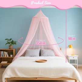 Henrrida Bed Canopy for Girls,With Glowing Stars,Pink Bed Canopy Princess Bed Girls Bedroom Accessories