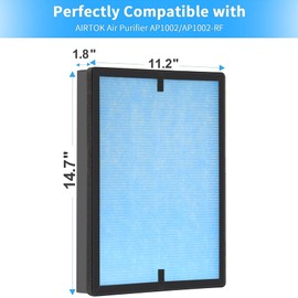 2 Pack AP1002 H13 True HEPA Replacement Filter AP1002-RF, Compatible with AIRTOK AP1002 Air Purifier
