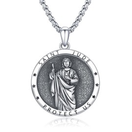 Adnix St Jude Necklace for Men 925 Sterling Silver Saint Jude Medal Necklace San Judas Pendant Necklace Jewelry for Men With 2.5mm 22+2 inch Chain