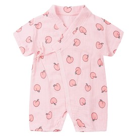 PAUBOLI Newborn Muslin Robe Baby Kimono Infant Cotton Romper 0-24 Months (6-12 Months, Pink Peach)