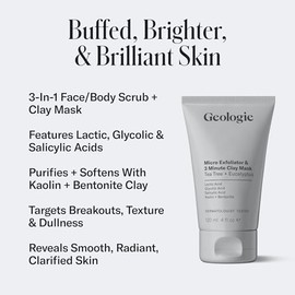 Geologie Lingtoolator icro Exfoliator & 3 Minute Clay Mask | Tea Tree + Eucalyptus | 4 fl oz