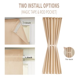 Vatge Sidelight French Door Curtain for Narrow Glass Door, Rod Pocket Door Cover for Sidelight Door Window, 1 Panel, W36 x L72, Beige