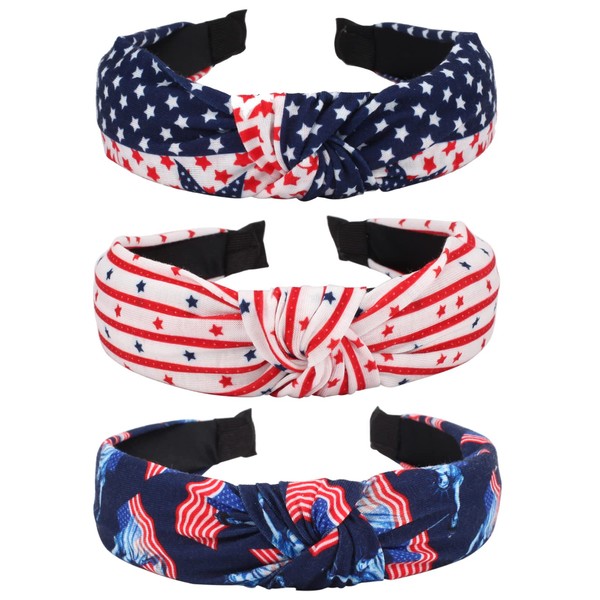 Budsmile USA Flag Headbands for Women Girls Independence Day 4th of July American Red White Blue Patriotic Bow Knotted Wide Hairband Memorial Day Veterans Day Strip Star Hair Accessories
