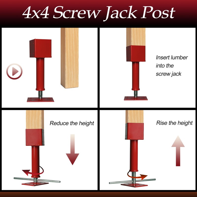 4x4 Screw Jack, Adjustable House Floor Jacks for Leveling, 14.5"