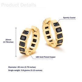 MESOVOR Crystal Hoop Earrings for Women, 18K Gold Plated Lightweight Huggie Hoop Earrings Jewelry Gifts (Black)