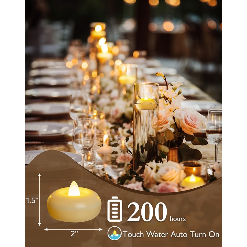 Homemory 24 Pack 2” Flameless Led Floating Candles, 200 Hour
