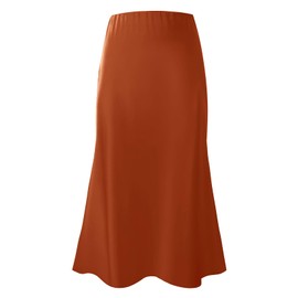 Komorebi Midi Skirt for Women High Waist Satin Skirts Elegant Summer Casual Flared A Line Silk Skirts Brown XX-Large