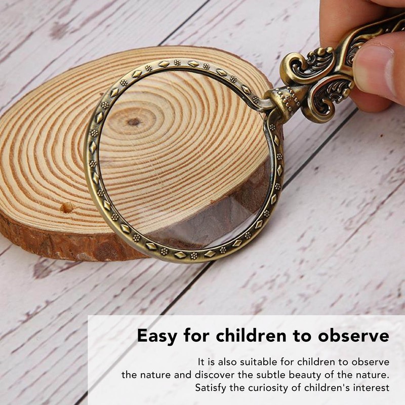 Retro Magnifying Glass Portable 3X Magnification Handheld Magnifier for Science