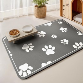 Dog Food Mat-Absorbent pet Feeding Mat for Food and Water Bowl-No Stains Quick Dry Dog & Cat Matt for Floors Waterproof, Dark Grey, 28''×17''