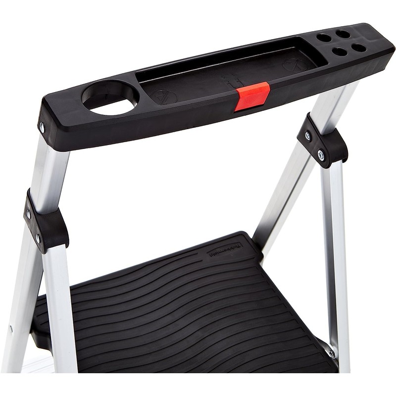 Rubbermaid 2-Step Ladder, Aluminum Lightweight Folding Step Stool with Project