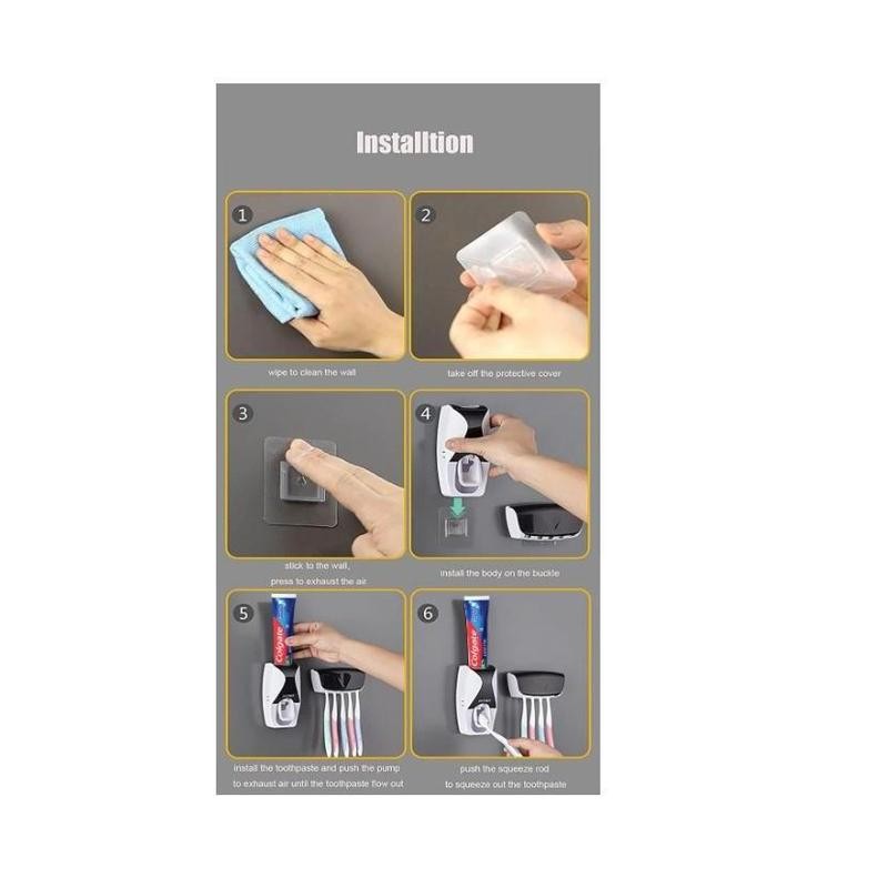 Wall-Mounted Automatic Toothbrush Dispenser with Toothpaste Squeezer and Holder Set