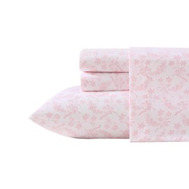 Laura Ashley - Twin Bed Sheets, Cotton Flannel Bedding Set with Matching Pillowcase, Brushed for Extra Softness, Deep Pocket, Oeko-Tex Certified (Antoinette Pink)