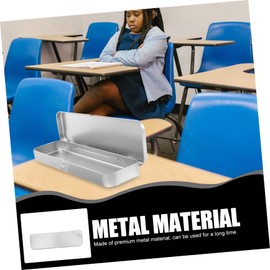 Gatuida 1Pc Iron Pencil Case Single Layer Frosted Metal Pen Box for Students Rectangular Design Storage for School Supplies Silver
