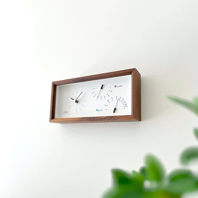 KATOMOKU Thermo Clock Walnut km-152WA Wooden Watch Thermo Hygrometer, Dual