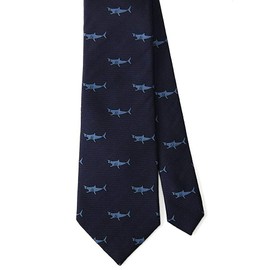 [COLORATA] Carolata Shark Pattern Necktie (100% Silk / Jacquard Woven), Animal Pattern, Shark 57.1 x 3.3 inches (145 x 8.5 cm), Gift Present, navy & blue