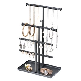 Josmimic Jewellery Stand Chain Holder Jewellery Holder: Large Capacity, Adjustable Necklace Holder - Sturdy Jewellery Storage for Earrings, Bracelets, Watches, Black