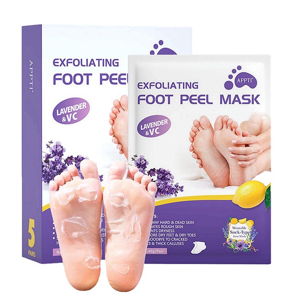 Foot Peel Mask 5 Pack, Foot Mask Callus Remover - Repair Heels & Removes Dry Dead Skin for Baby Soft Feet - Exfoliating Foot Peeling Mask for Hard Skin - Peeling