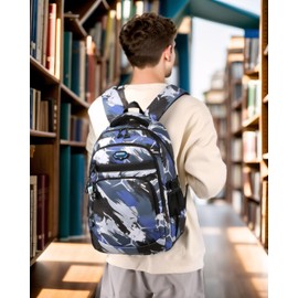 Tanou School Backpack Boys Teenager Set, Large Casual School Bag for Boys 5-12th Grade, Waterproof Nylon Daypack Backpack Boys for School and Travel, Blue camouflage