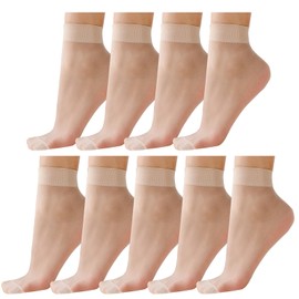 ZIHUA 9 Pairs Ankle Sheer Socks for Women 20 Denier Nylon Socks Ladies Black Nude One Size, Nude, One Size
