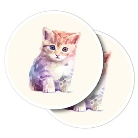 Vinyl Round Stickers (Set of 2) 10cm - Cute Watercolour Kitten Cat Girls Animal for Laptops, Tablets, Luggage, Scrap Booking, Fridges #58103