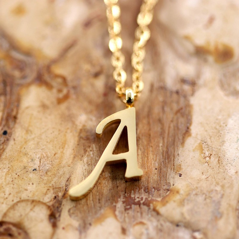 Morella Ladies' Necklace with Letter Pendant, Stainless Steel Gold, in