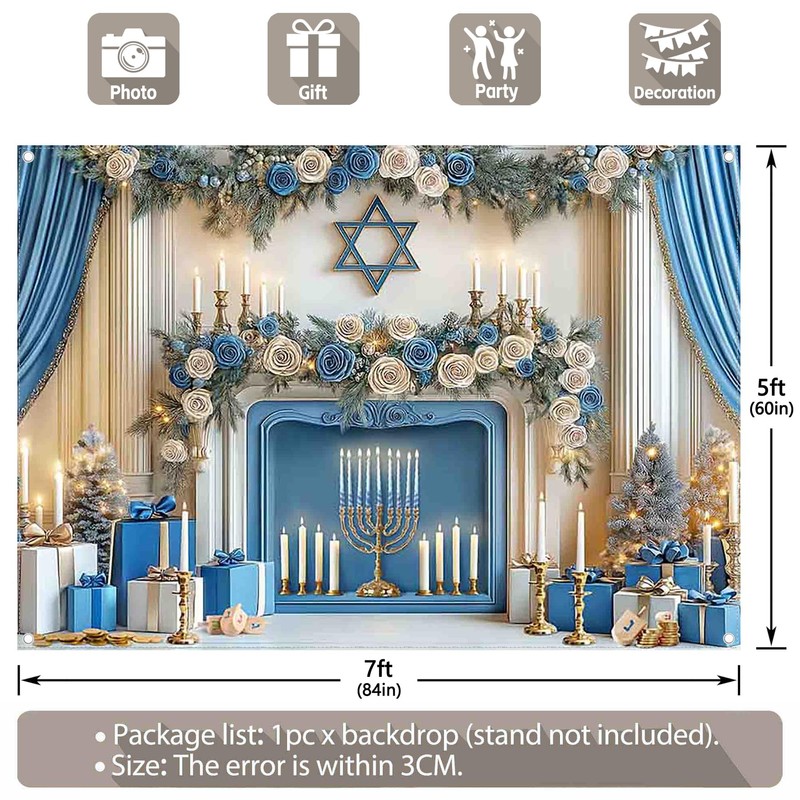 Swepuck 7x5ft Fabric Happy Hanukkah Blue and White Photography Backdrop