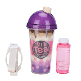 Kids Electric Bubble Machine Milk Cup Shaped Music Lights Outdoor Automatic Bubble Toys with StrapPurple Blue