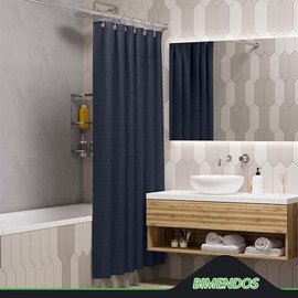 Cortina de Baño para Ducha,Cortina de Ducha Tipo Gofre con 12 Ganchos,ortina de Regadera de Tela de Algodón Mezcla,para Cabina de Ducha de Bañera, Resistente al Agua - 180 x 180cm (Azul marino)