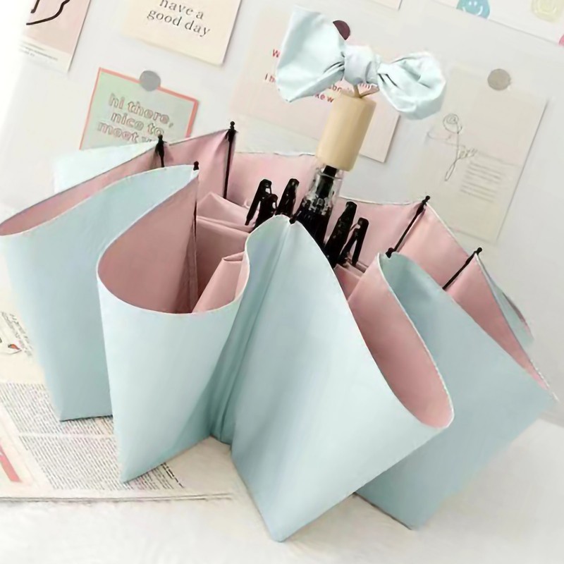 Folding Sun Umbrella UV Blocking Pure Color Black Rubber Sunscreen