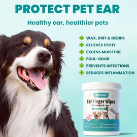 MEDUWEDU Ear Cleaner Finger Wipes 60 Counts, Dog Ear Cleaner,Soft & Easy Otic Cleaning Pads, Remove Wax, Dirt & Stop Smelly, Itchy, Non-Irritating, Grapefruit Scent