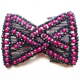 FXQHAN Easy Stretchable Combs, Lady Women Girls Hair Combs, Double Clips Comb (Green+Rose red+Grey)