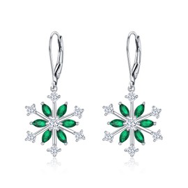 EVER FAITH Snowflake Jewerly Sterling Silver Winter Accessory Sparkle Green CZ Flower Necklace Leverback Earrings Gifts for Friends