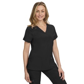STAT MEDICAL WEAR Scrub Set for Women with 2 Pocket Crossover Scrub Top with 5 Pocket Jogger Pant Scrub - 110210, XS, Black