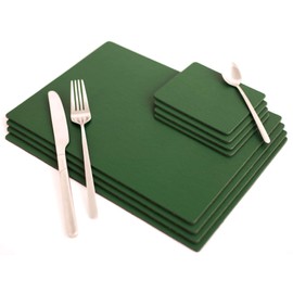 Set of 4 British Racing Green Elementary Leatherboard Placemats and 4 Coasters - Made in Britain