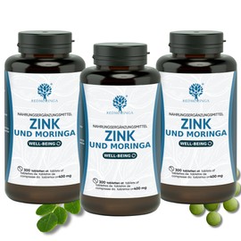 RedMoringa® Zinc Tablets 15 mg - 900 Vegan Tablets - High Dose Zinc and Moringa for Optimal Health, Zinc Capsules in Premium Quality - for Energy and Immunity