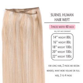 SURNEL Real Hair Weft Extensions, Caramel Blonde Mixed Platinum Blonde, 40 cm, Human Hair, 80 g, One Piece Hair Wefts, Real Hair for Sewing in, Colour #27P60 (Wefts #27P60-16 Inches)